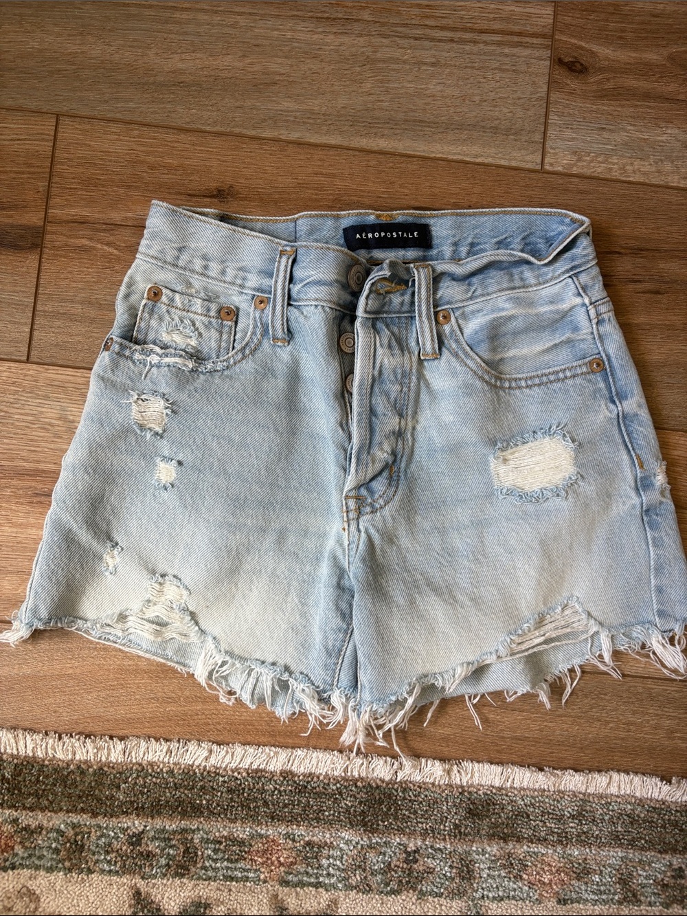Aeropostale Light Blue Distressed High-Rise Denim Shorts